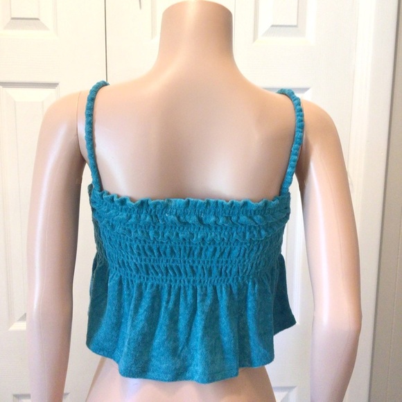 SO Juniors Aqua Blue Terry Cloth Smocked Peplum Tank Top Size Small - Picture 6 of 7